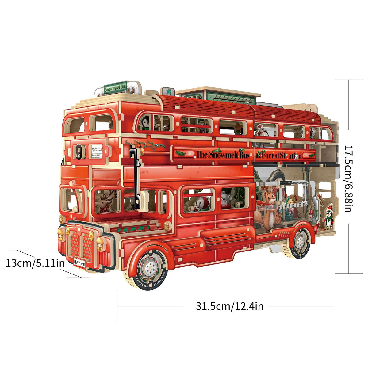 LKAPOPO double-layer velvet bus 3D three-dimensional puzzle wooden handmade DIY mosaic toy model assembly