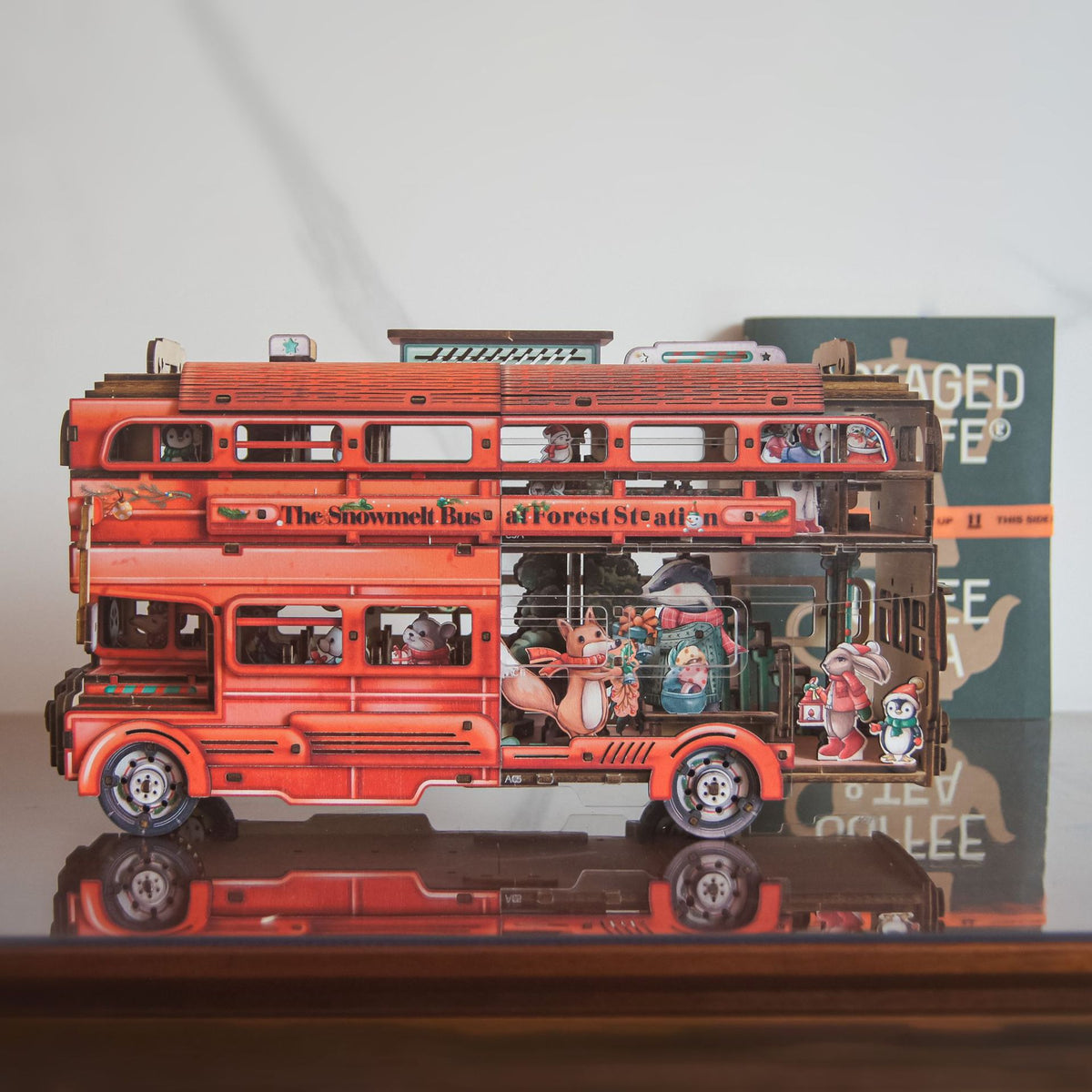LKAPOPO double-layer velvet bus 3D three-dimensional puzzle wooden handmade DIY mosaic toy model assembly